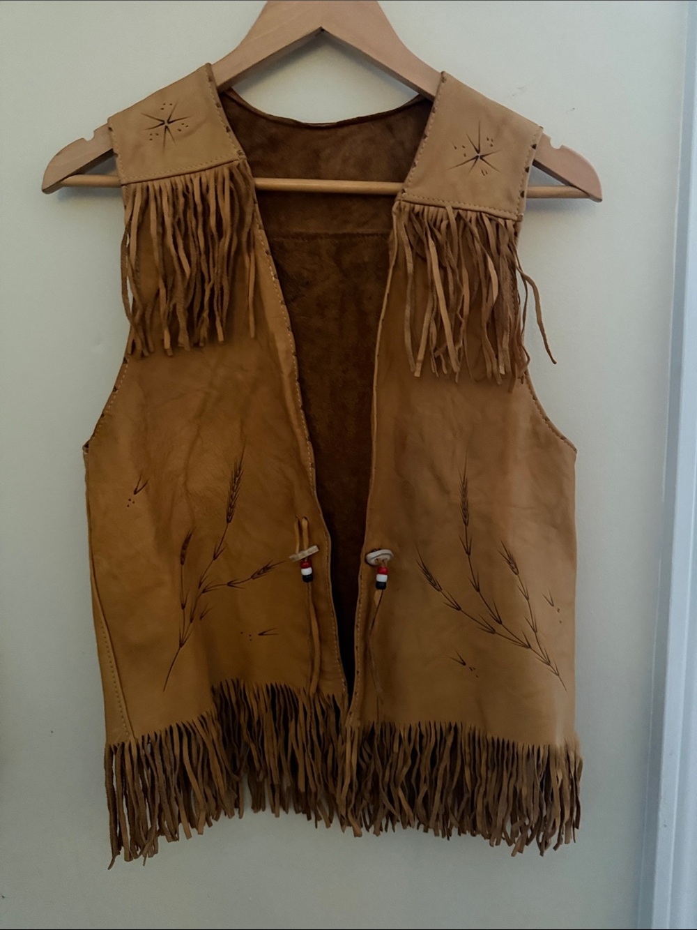 Fringed Suede/leather Western Vest in Camel unisex